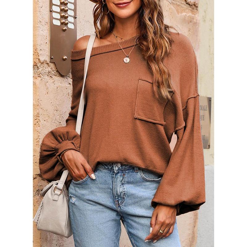 Dokotoo Women's Lantern Sweater 2024 Fall Winter Long Sleeve Casual Tops Ribbed Hem Knitwear Pullover