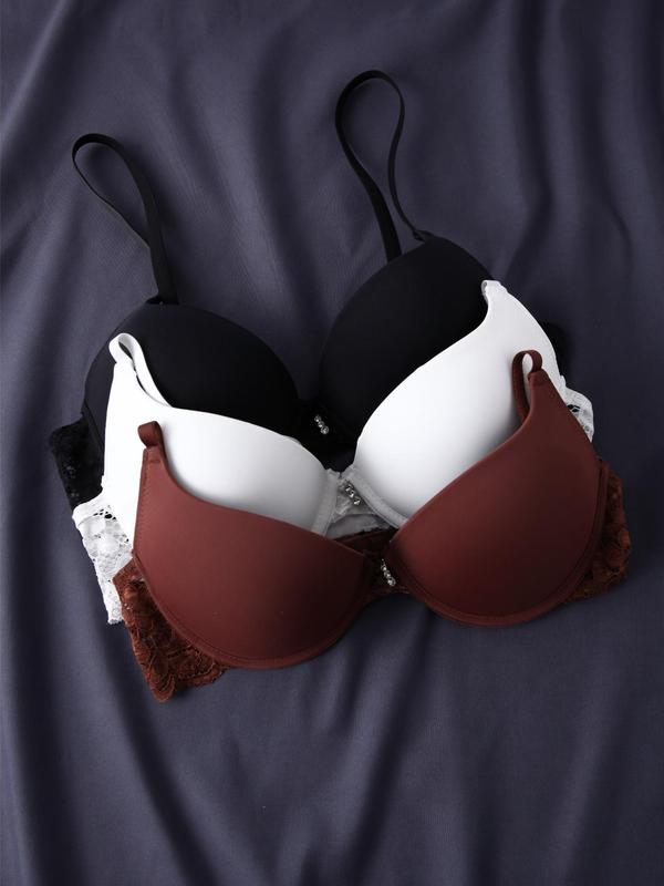 Women's Contrast Lace Pedant Decor Underwire Bra, Push Up Bra, Comfort Adjustable Strap Push Up Lingerie Top, Lingerie for Women, Back To School Wear, Lingerie for All Seasons, Underwear for Women, Fall Wear 2024
