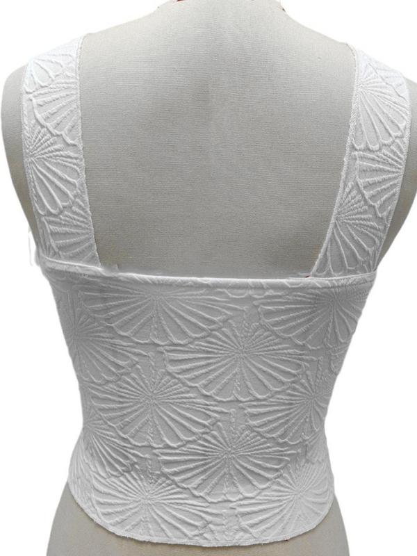 Women's Plain Textured Scallop Trim Crop Tank Top, Casual Sleeveless Cropped Top for Summer, Back To School Outfits, Tank Tops for Women, Fashion Women's Top for Daily Wear