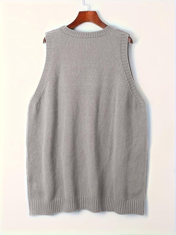  Solid Pocket V Neck Knit Tank Top, Casual Sleeveless Knitwear for Fall & Winter, Women's Clothing for Daily Wear