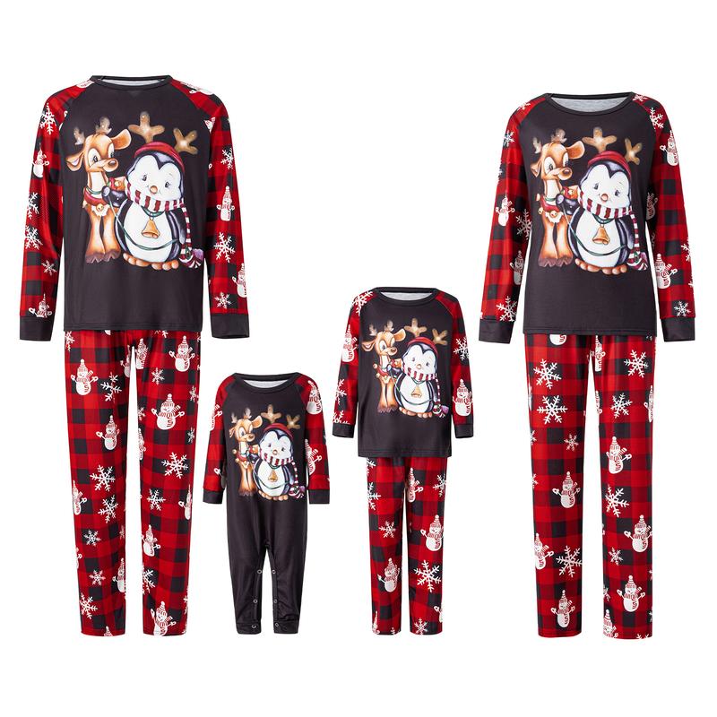 Matching Christmas Pajamas For Family, Long Sleeve Christmas Cartoon Elk Print Tops Trousers Suit