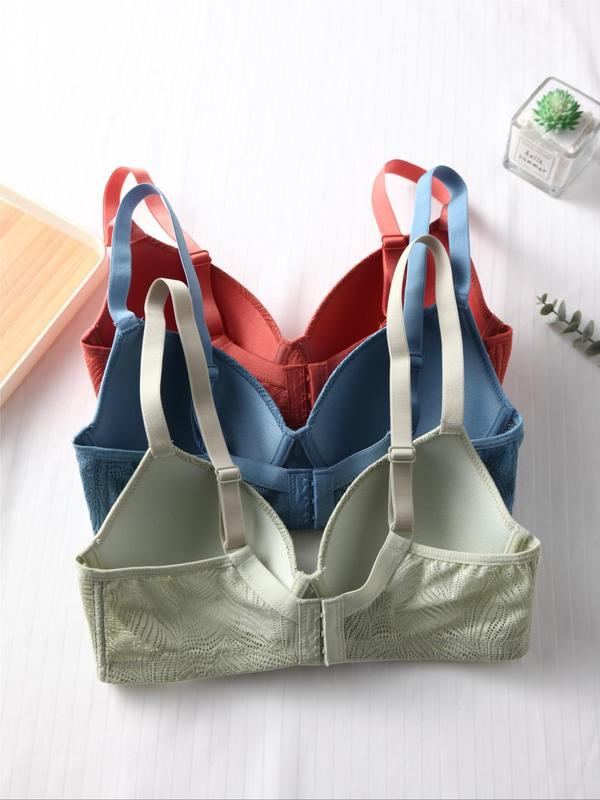 Women's Solid Color Lace Underwire Bra, Chic Casual Comfortable Breathable Adjustable Straps Push Up Lingerie Top, Lingerie for All Seasons