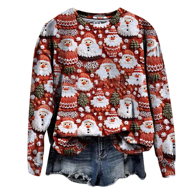 Christmas ugly women sweatshirt cute Santa Claus sweatshirt Casual Oversized  Crewneck Long sleeve 2024 fall & winter sweatshirt