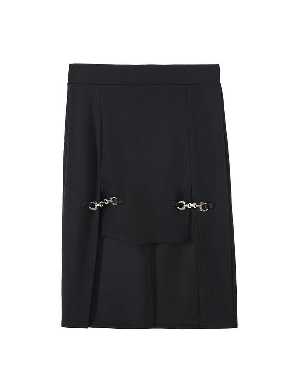 Women's Chain Linked High Low Hem Split Thigh Bodycon Skirt, Punk Fashion High Waist Short Skirt for Daily Outdoor Wear, Ladies Bottoms for All Seasons