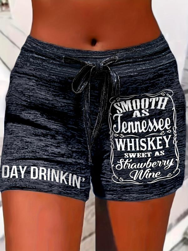  Letter Print Drawstring Waist Shorts, Casual Comfy Straight Leg Shorts for Daily Wear, Women's Bottoms for Summer, Summer Shorts, Summer Holiday Outfits 2024
