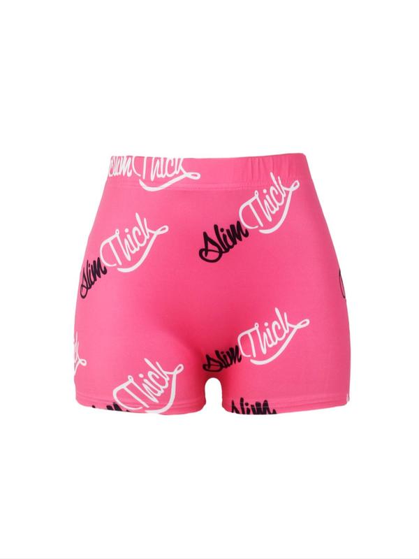Women's Letter Print Elastic Waist Shorts, Casual Comfy Skinny Shorts, Ladies Bottoms for All Seasons