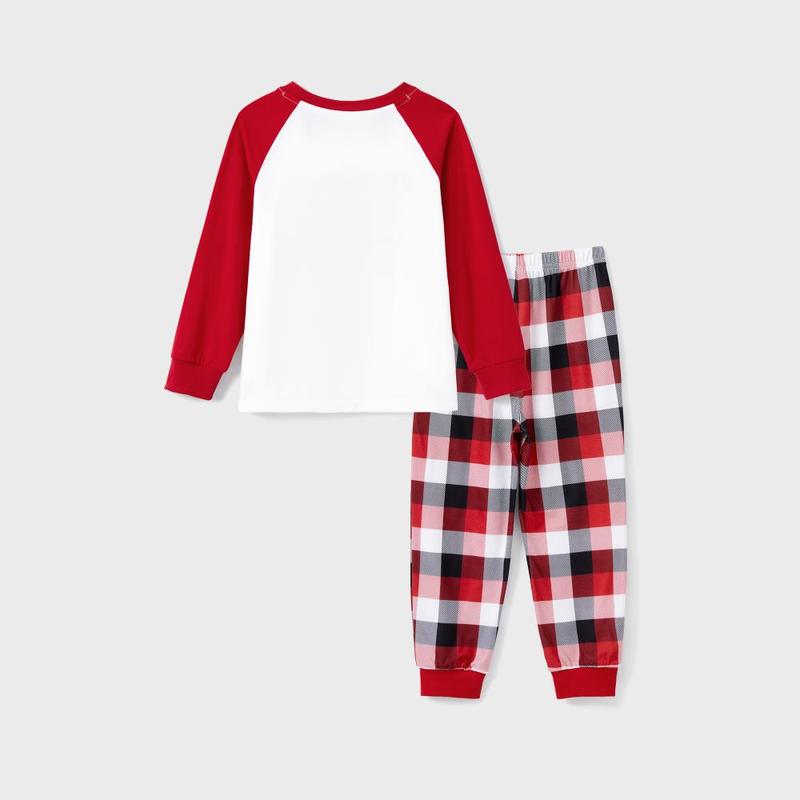 PatPat Christmas Movie Night Red Plaid Pajamas Raglan Sleeves Santa and Snowman Pattern