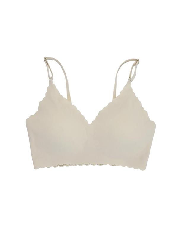 Women's Scallop Trim Adjustable Strap Bralette, Solid Seamless Wireless Push Up Bra, Summer Underwear, Breathable Lingerie for All Seasons, Summer Wear 2024