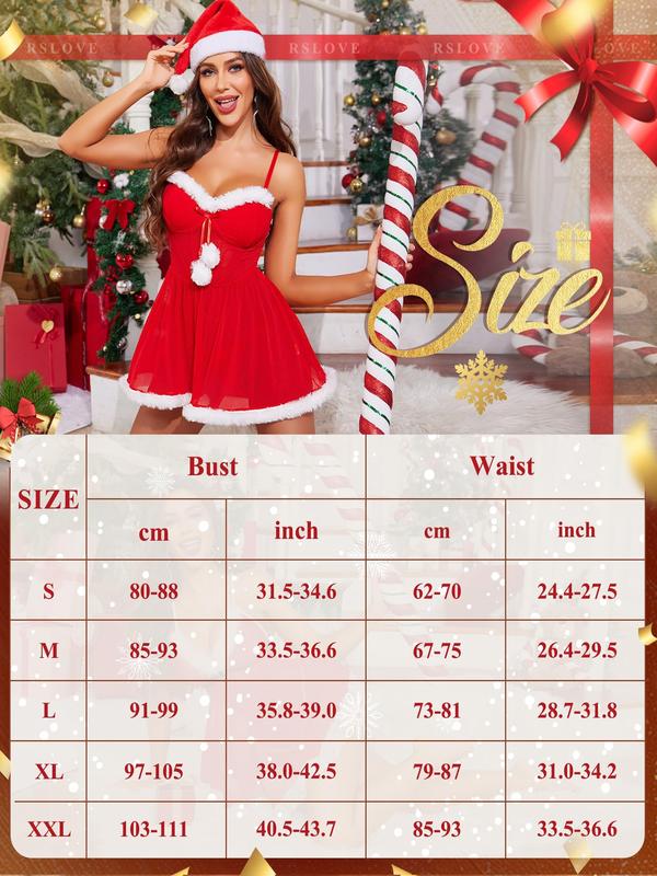 RSLOVE Women's Christmas Babydoll Spaghetti Strap Lingerie - Sexy Santa Chemise Holiday Outfits - Bodysuits, Womenswear Underwear Lady Comfort Cute
