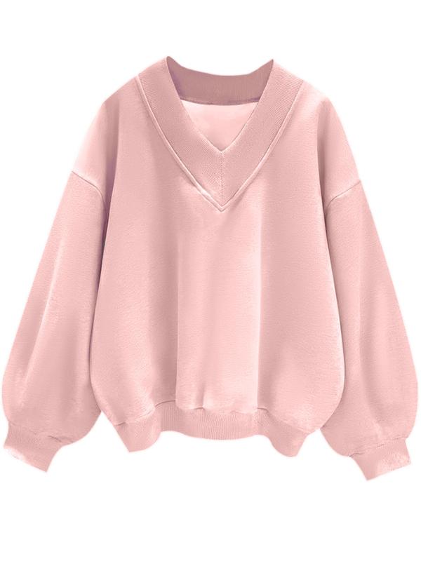 Women's Plain Drop Shoulder V Neck Sweatshirt, Casual Long Sleeve Sweatshirt for Daily Wear for Fall, Ladies Clothes for Fall, 90s Clothes, Fall Clothes, 90s Clothes