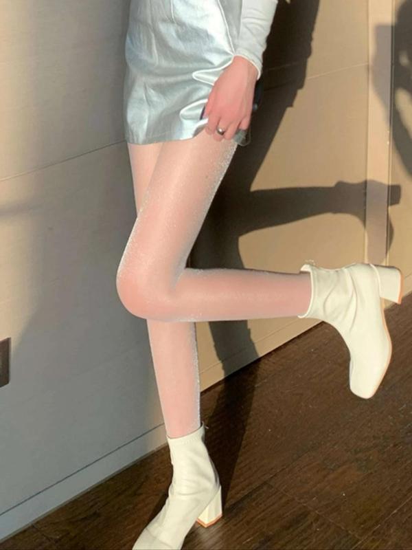 Women's 1 Pair Fashion Glitter Tights, Summer 2024 Anti-Snag Sheer Tights, Ultra Thin High Waist Pantyhose, High Stretch Thigh High Stockings, Women's Socks & Stockings