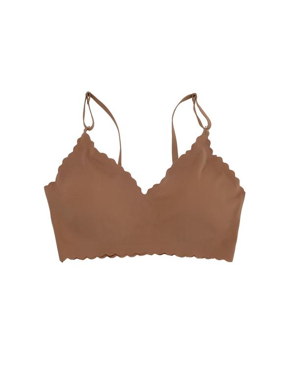 Women's Scallop Trim Adjustable Strap Bralette, Solid Seamless Wireless Push Up Bra, Summer Underwear, Breathable Lingerie for All Seasons, Summer Wear 2024