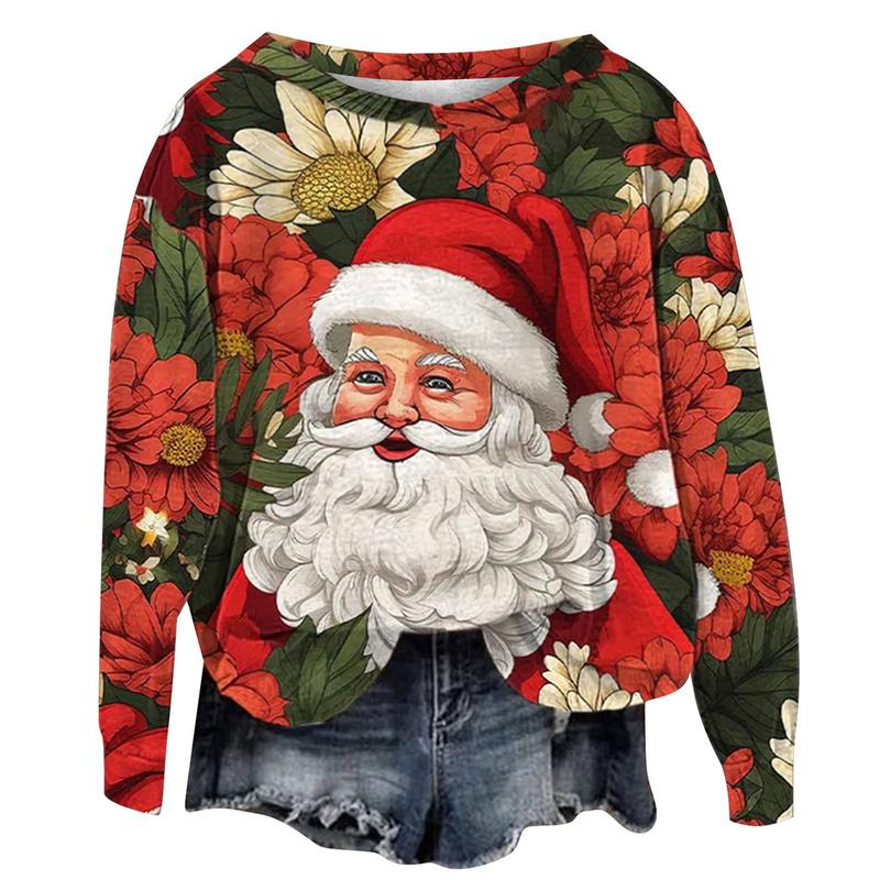 Christmas ugly women sweatshirt cute Santa Claus sweatshirt Casual Oversized  Crewneck Long sleeve 2024 fall & winter sweatshirt