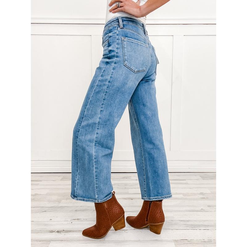 Vervet Tummy Control HIGH ROAD Hi-Rise Baggy Cropped Wide Leg Jeans