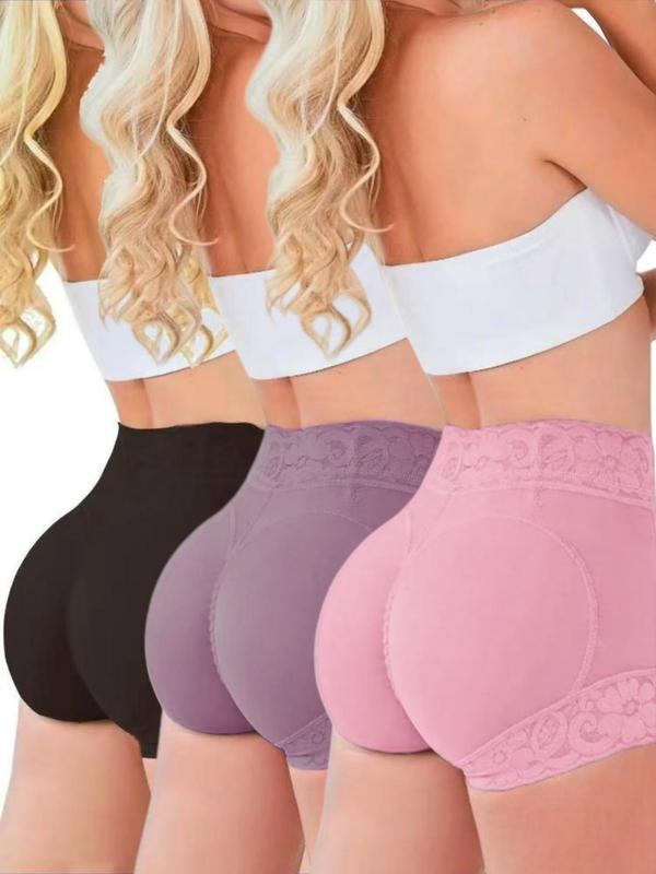 Women's Plain Contrast Lace High Waist Shapewear Shorts, Comfy Tummy Control Butt Lift Shapewear Bottoms, Ladies Shapewear Bottoms