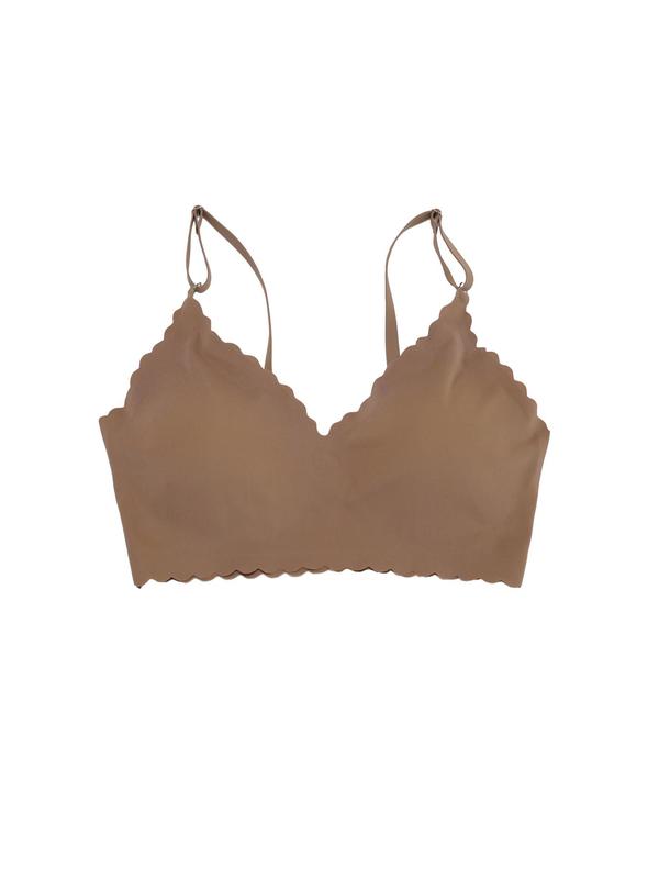 Women's Scallop Trim Adjustable Strap Bralette, Solid Seamless Wireless Push Up Bra, Summer Underwear, Breathable Lingerie for All Seasons, Summer Wear 2024
