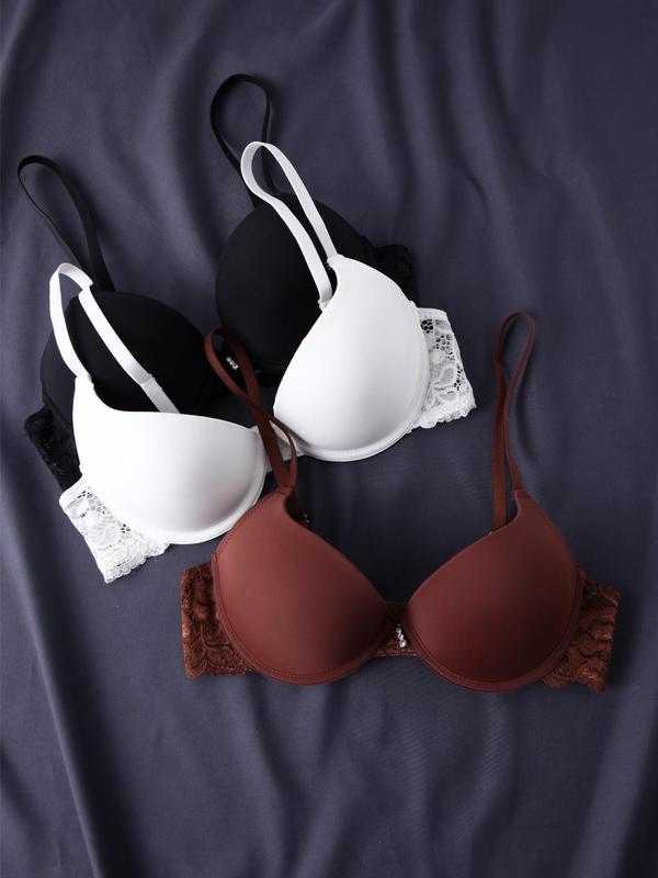 Women's Contrast Lace Pedant Decor Underwire Bra, Push Up Bra, Comfort Adjustable Strap Push Up Lingerie Top, Lingerie for Women, Back To School Wear, Lingerie for All Seasons, Underwear for Women, Fall Wear 2024