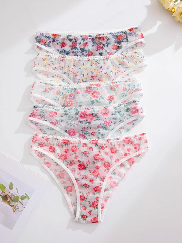 Women's Ditsy Floral Print Sheer Knicker, Soft Comfy Breathable Panty for Daily Wear, Underwear for All Seasons