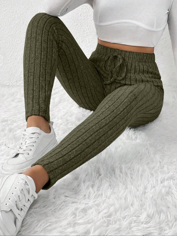 Women's Solid Drawstring High Waist Pants, Casual Comfy Trousers for Fall & Winter, Women's Bottoms for Daily Wear