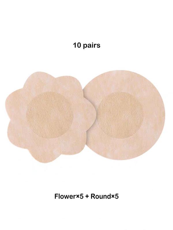 Women's 10 Pairs Flower & Round Shaped Nipple Covers, Disposable Comfortable Breathable Anti-slip Breast Protectors For Daily Wear, Women's Lingerie Accessories For All Seasons