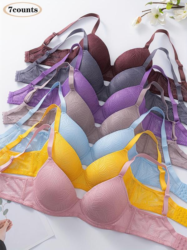 Women's Solid Color Lace Underwire Bra, Chic Casual Comfortable Breathable Adjustable Straps Push Up Lingerie Top, Lingerie for All Seasons