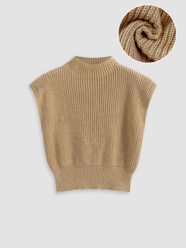 Women's Solid Mock Neck Sweater Vest, Casual Sleeveless Jumper Vest for Fall & Winter, Fashion Ladies' Knit Clothing for Daily Wear