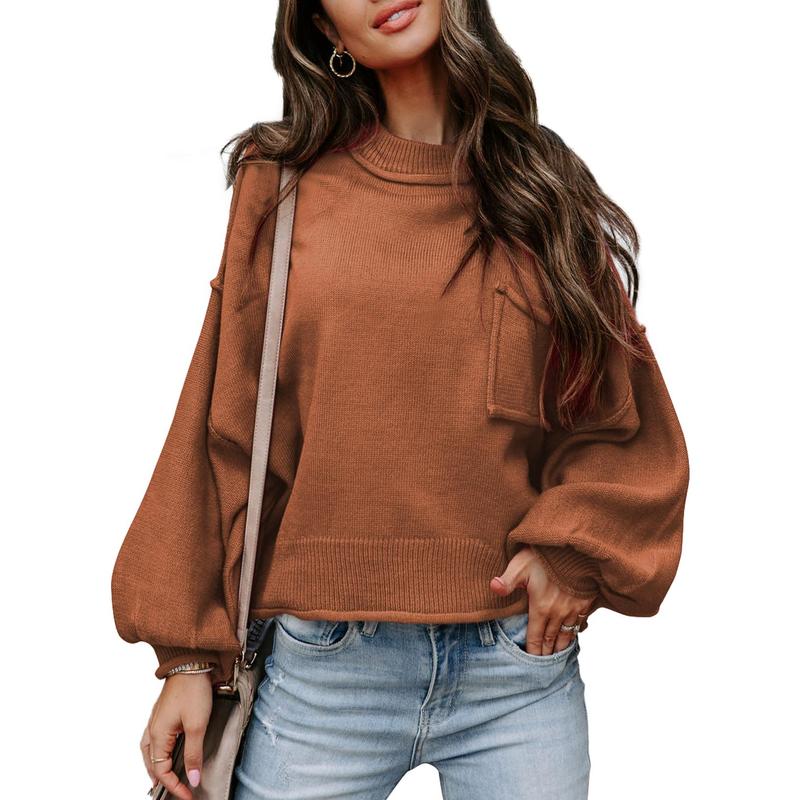 Dokotoo Women's Lantern Sweater 2024 Fall Winter Long Sleeve Casual Tops Ribbed Hem Knitwear Pullover