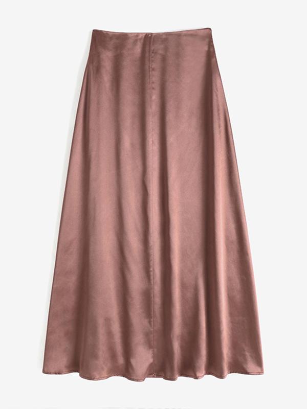 Women's Solid High Waist Satin Skirt, Elegant Fashion Long Skirt for Party Dating Wear, Ladies Bottoms for All Seasons