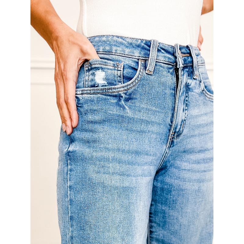 Vervet Tummy Control HIGH ROAD Hi-Rise Baggy Cropped Wide Leg Jeans