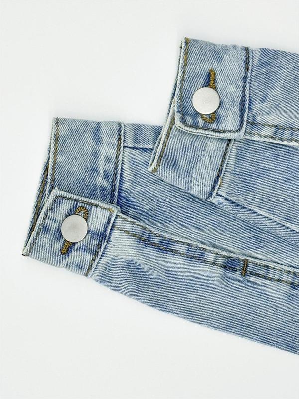 Women's Minimalist Plain Pocket Button Front Crop Denim Jacket Coats, Summer Outfits 2024, Jeans Jacket, Lady Basic Casual Comfort Long Sleeve Collared Outerwear for Daily Wear, Ladies Clothes, Womenswear