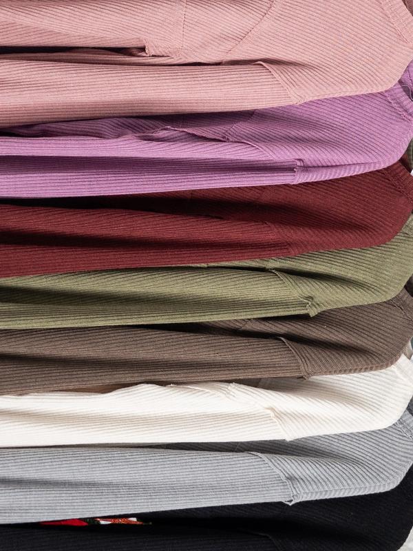 Round Neck Long Sleeve Ribbed Top | S - 3X