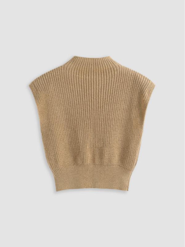 Women's Solid Mock Neck Sweater Vest, Casual Sleeveless Jumper Vest for Fall & Winter, Fashion Ladies' Knit Clothing for Daily Wear