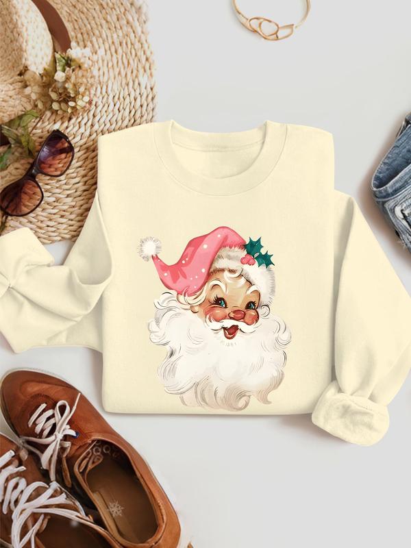Women's Christmas Print Drop Shoulder Sweatshirt, Casual Long Sleeve Round Neck Pullover for Fall & Winter, Ladies Clothes for Daily Wear