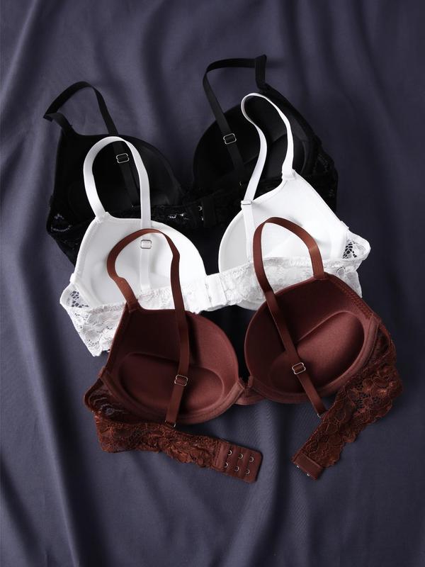 Women's Contrast Lace Pedant Decor Underwire Bra, Push Up Bra, Comfort Adjustable Strap Push Up Lingerie Top, Lingerie for Women, Back To School Wear, Lingerie for All Seasons, Underwear for Women, Fall Wear 2024