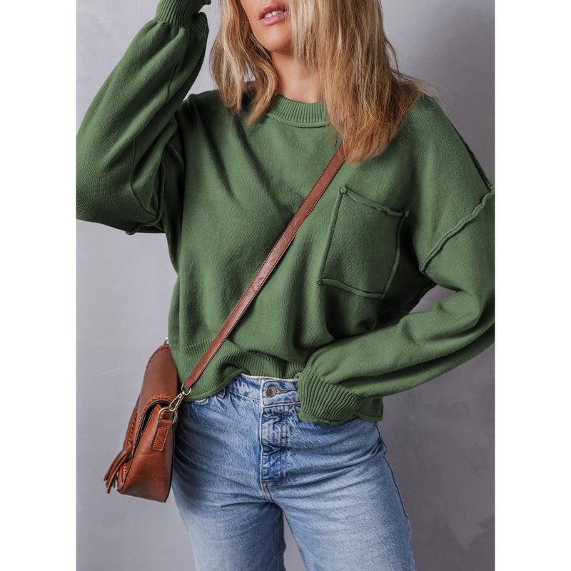 Dokotoo Women's Lantern Sweater 2024 Fall Winter Long Sleeve Casual Tops Ribbed Hem Knitwear Pullover