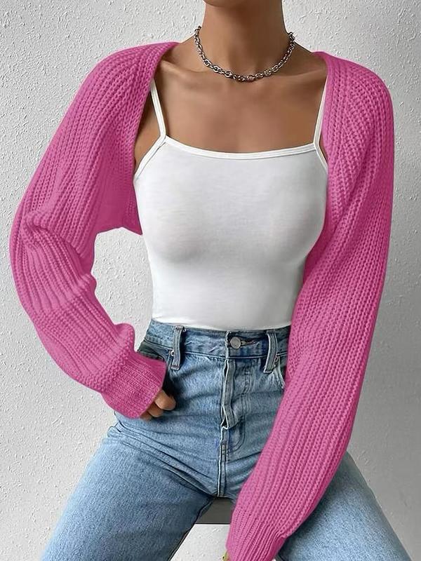 Women's Minimalist Plain Raglan Sleeve Crop Cardigan Sweater, Comfort Basic Cardigans, Back To School Clothes, Soft Comfort Long Sleeve Open Front Knitwear Tops for Daily Wear, Birthday Outfits, Cardigan for Women, Fall Outfits