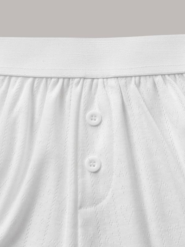 Women's Solid Button Front Hollow Out Shorts, Casual Comfy Breathable Straight Leg Shorts for Daily Wear, Ladies Bottoms for Summer