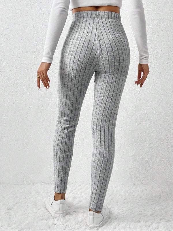 Women's Solid Color Ribbed Drawstring Waist Leggings, Casual Comfy Skinny Pants for Daily Wear, Ladies Bottoms for All Seasons