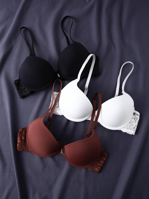 Women's Contrast Lace Pedant Decor Underwire Bra, Push Up Bra, Comfort Adjustable Strap Push Up Lingerie Top, Lingerie for Women, Back To School Wear, Lingerie for All Seasons, Underwear for Women, Fall Wear 2024