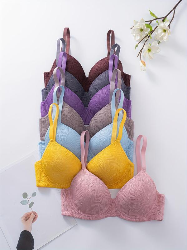Women's Solid Color Lace Underwire Bra, Chic Casual Comfortable Breathable Adjustable Straps Push Up Lingerie Top, Lingerie for All Seasons