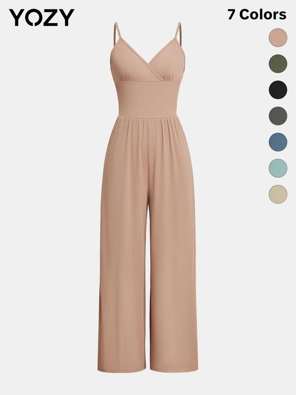 YOZY [7 colors, size 4-14] V Neck Backless Wide Leg Cami Jumpsuit, Spaghetti Strap Tummy Control Straight Leg Jumpsuit, 2024 Women's Daily Wear for Summer & Fall, [S-XXL]
