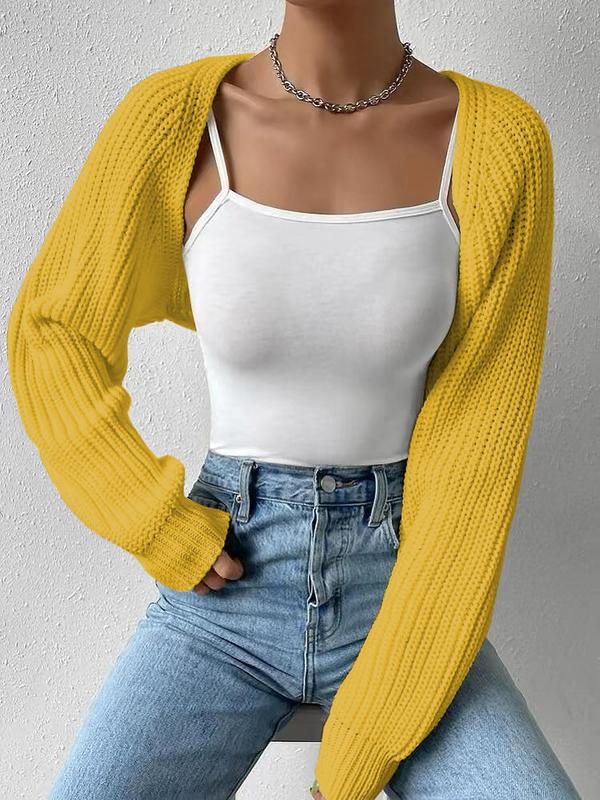 Women's Minimalist Plain Raglan Sleeve Crop Cardigan Sweater, Comfort Basic Cardigans, Back To School Clothes, Soft Comfort Long Sleeve Open Front Knitwear Tops for Daily Wear, Birthday Outfits, Cardigan for Women, Fall Outfits