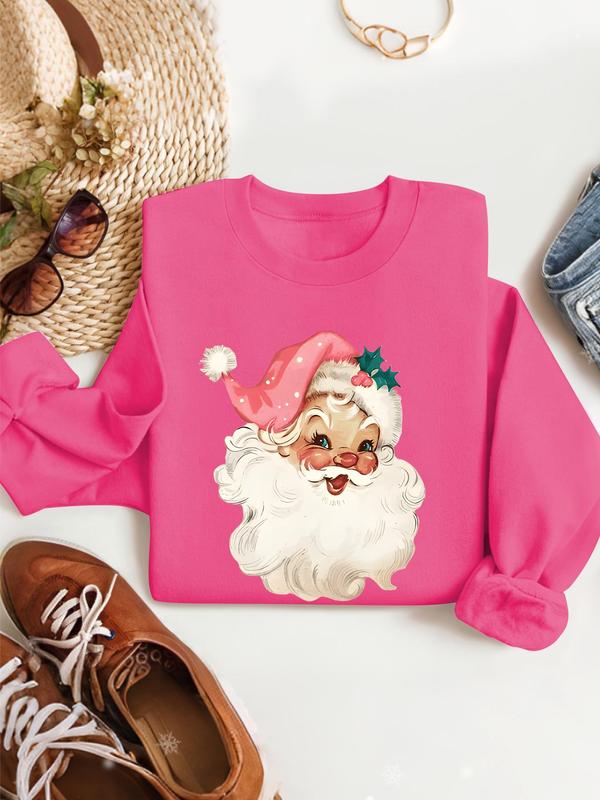 Women's Christmas Print Drop Shoulder Sweatshirt, Casual Long Sleeve Round Neck Pullover for Fall & Winter, Ladies Clothes for Daily Wear