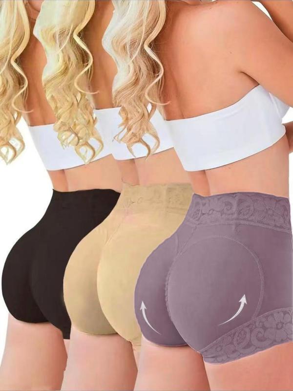 Women's Plain Contrast Lace High Waist Shapewear Shorts, Comfy Tummy Control Butt Lift Shapewear Bottoms, Ladies Shapewear Bottoms