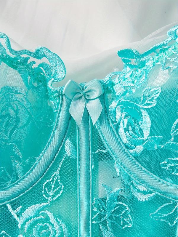 COODO Floral Embroidery Lingerie Set,Mesh Push Up Bra,Chain Thong,Women's Sexy Lingerie,Underwear,Floral Embroidery Design,Sexy and Comfortable,Mesh Push Up Bra with Floral Embroidery,2024 Women's Lingerie Trends