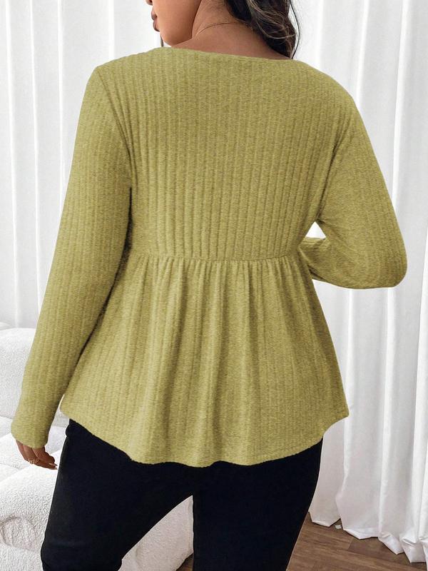  Solid Ruched Plicated Sweetheart Neck Tee, Casual Long Sleeve T-shirt for Fall & Winter, Women's Clothing for Daily Wear