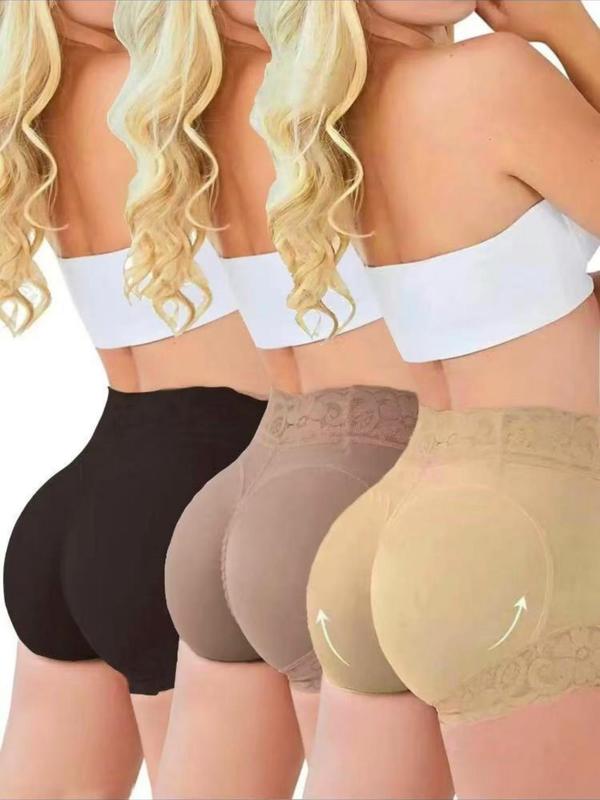 Women's Plain Contrast Lace High Waist Shapewear Shorts, Comfy Tummy Control Butt Lift Shapewear Bottoms, Ladies Shapewear Bottoms