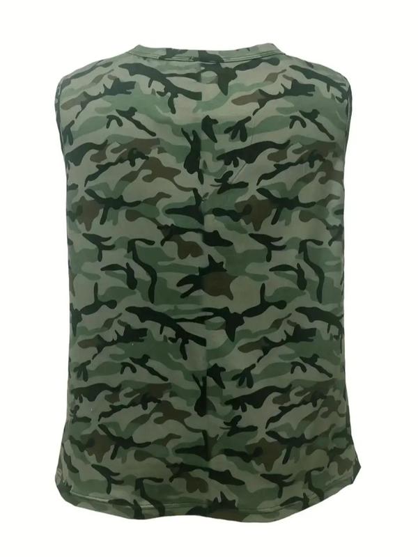 Women's Star & Camo Print Lace Up Tie Front Tank Top, Casual 2000s Y2K Sleeveless Top for Daily Wear, Ladies Clothes for All Seasons