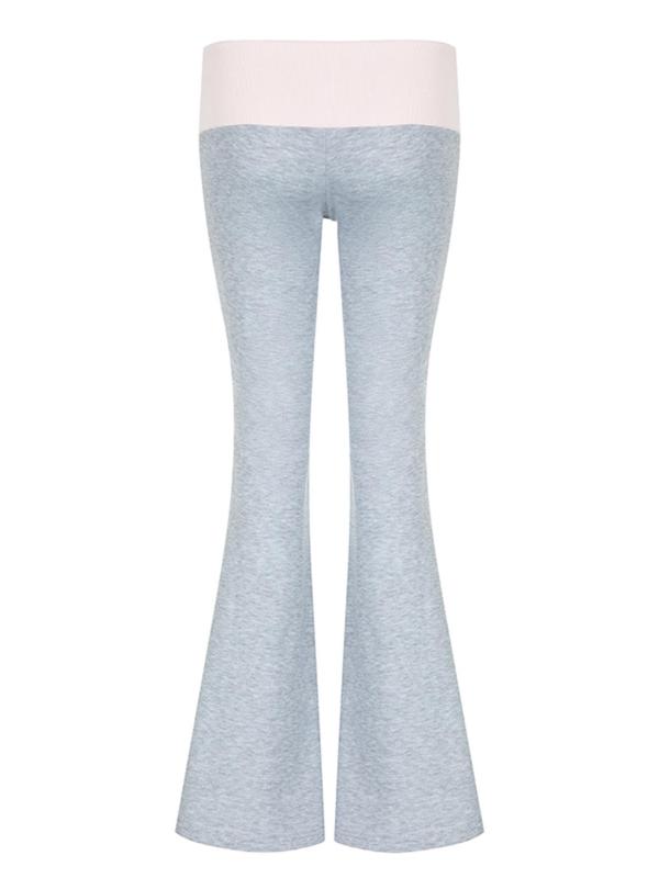 Women's Colorblock Flare Leg Pants, Casual Comfy Elastic Waist Bell Bottom Trousers for Daily Wear, Ladies Bottoms for All Seasons