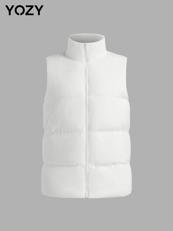 YOZY Women's Solid Zip Up Corduroy Vest Coat, Casual Sleeveless Outerwear for Fall & Winter, Ladies Clothes for Daily Wear